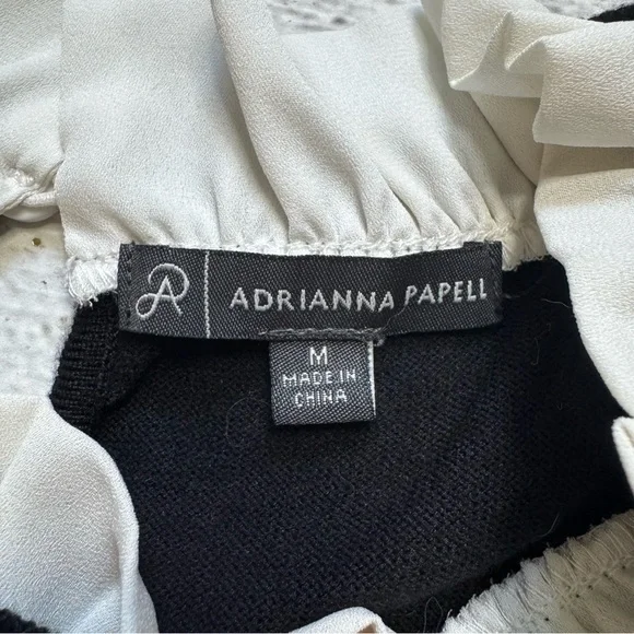 Adrianna Papell Women’s Ruffle Neck Twofer Sweater - Black & White, Size M - Picture 3 of 8